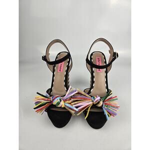 BETSEY‎ JOHNSON Womens Size 6.5 Mandy Design Striped Pom Pom Platform Heels